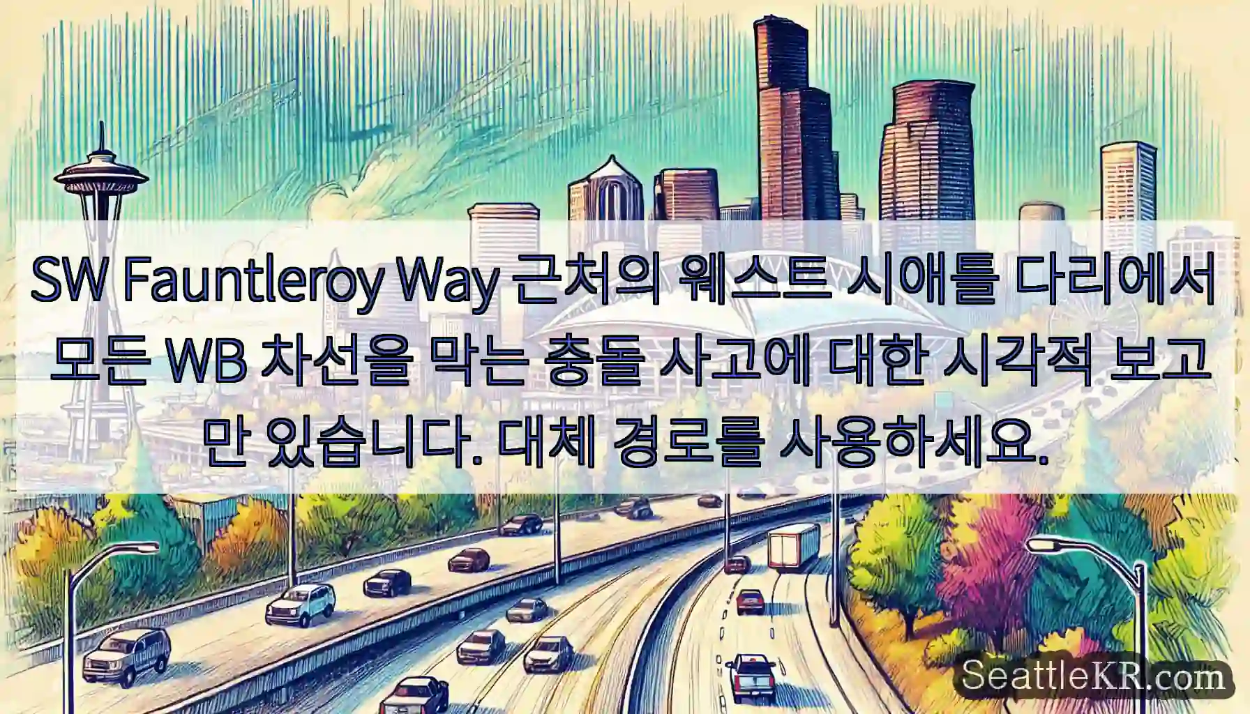 SW Fauntleroy Way 근처의 웨스트 시애틀 다리에서 모든 WB 차선을 막는