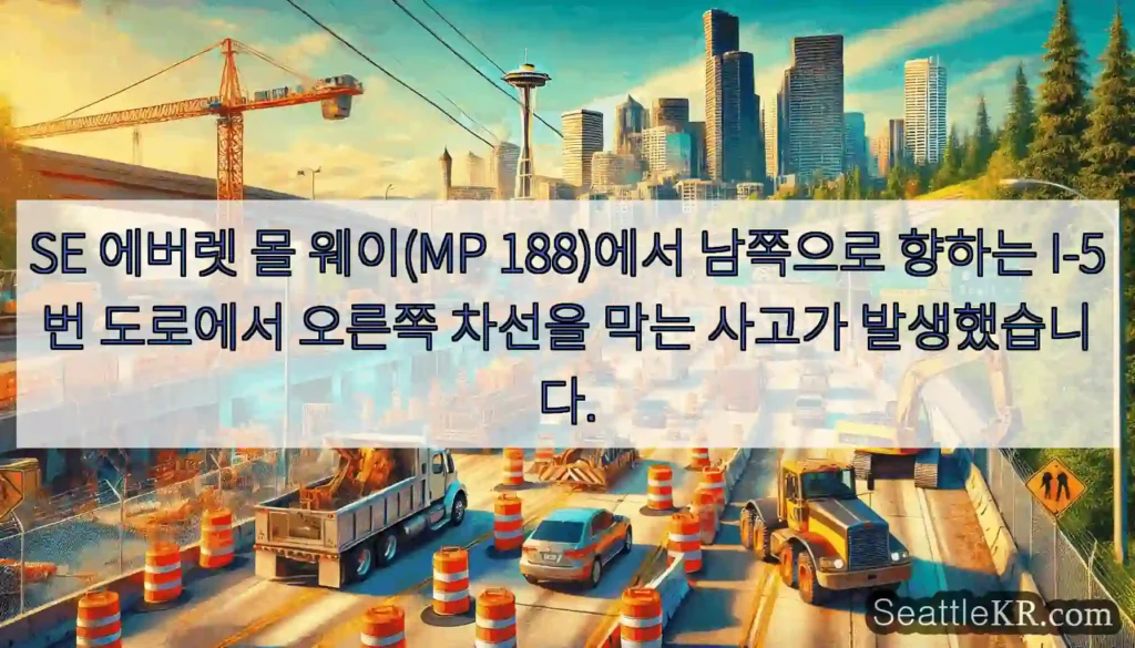 SE 에버렛 몰 웨이(MP 188)에서 남쪽으로 향하는 I-5번 도로에서 오른쪽 차선을