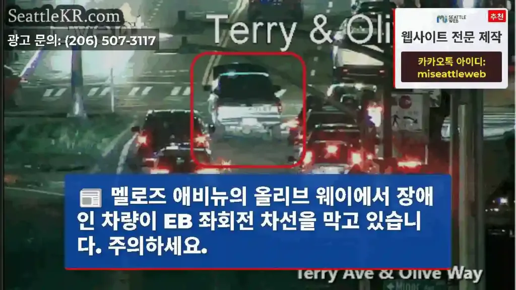멜로즈 애비뉴의 올리브 웨이에서 장애인 차량이 EB 좌회전 차선을 막고 있습니다.