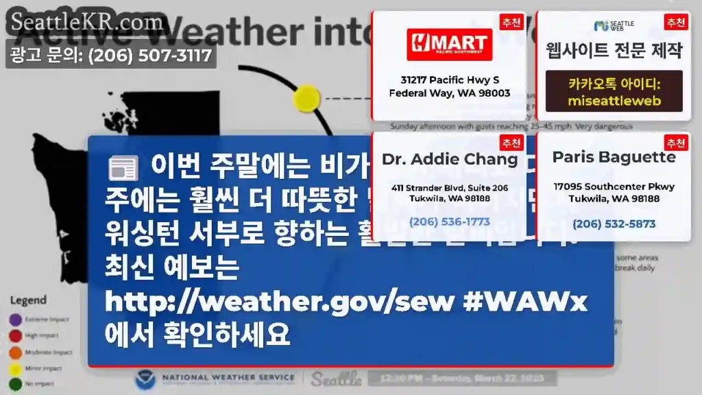 이번 주말에는 비가 많이 내리고 다음 주에는 훨씬 더 따뜻한 날씨가 이어지면서 워싱턴