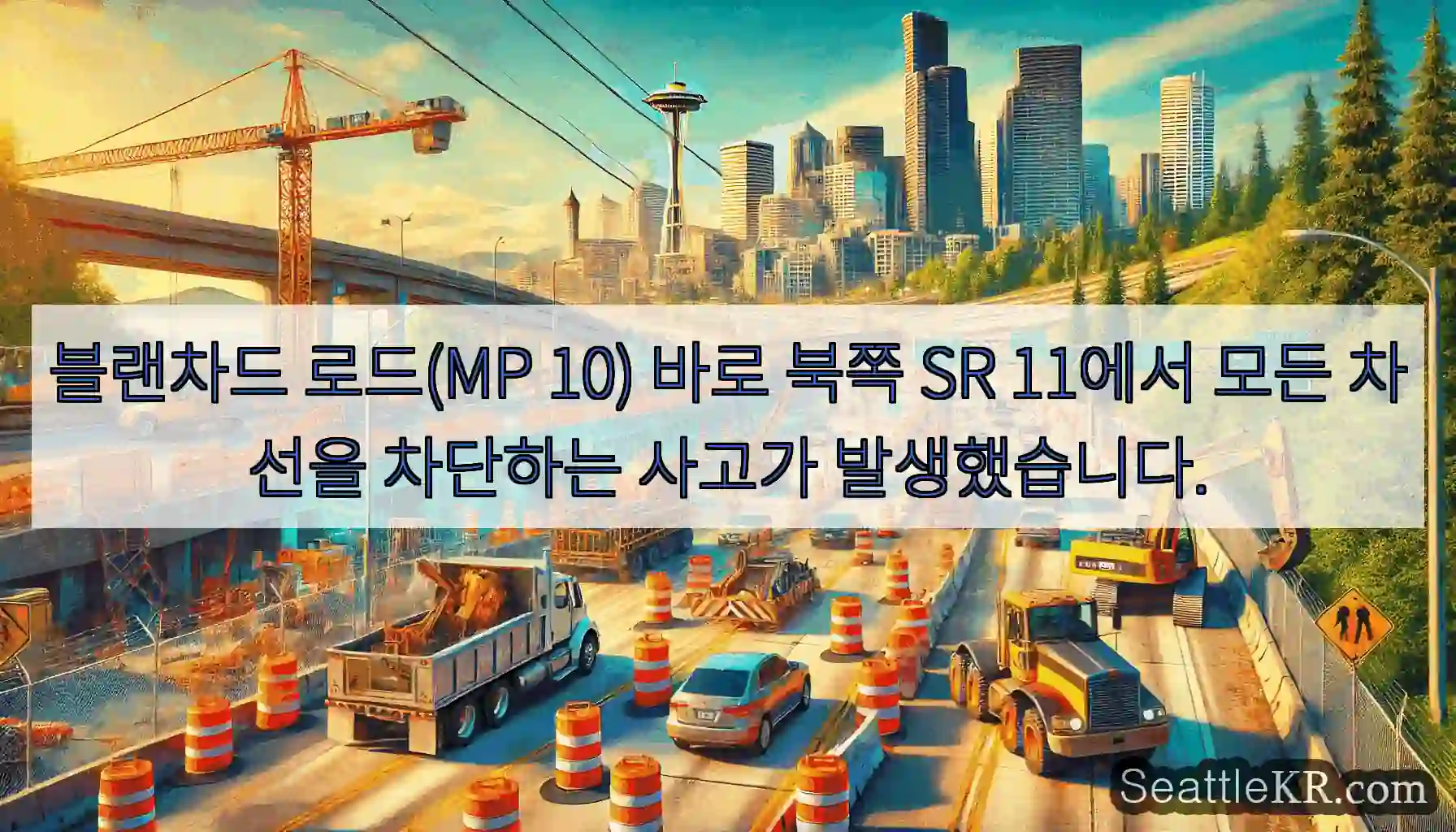 블랜차드 로드(MP 10) 바로 북쪽 SR 11에서 모든 차선을 차단하는 사고가