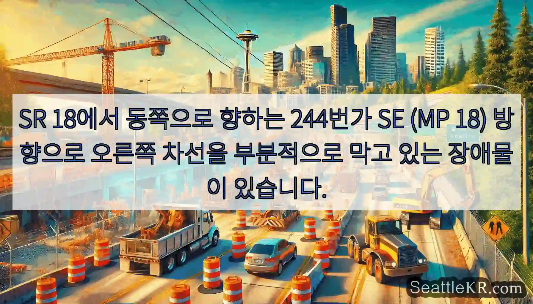 SR 18에서 동쪽으로 향하는 244번가 SE (MP 18) 방향으로 오른쪽 차선을