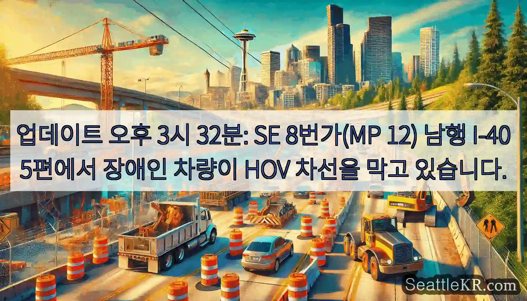 업데이트 오후 3시 32분: SE 8번가(MP 12) 남행 I-405편에서 장애인 차량이