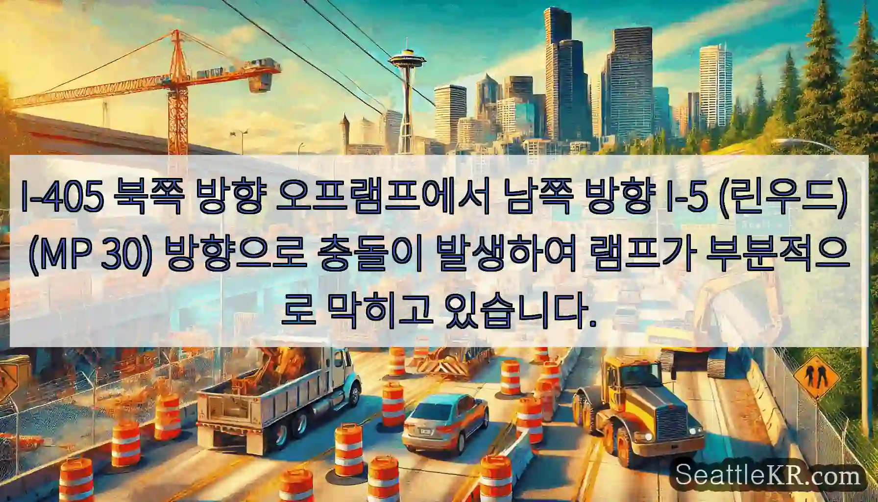 I-405 북쪽 방향 오프램프에서 남쪽 방향 I-5 (린우드) (MP 30) 방향으로