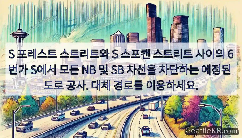 S 포레스트 스트리트와 S 스포캔 스트리트 사이의 6번가 S에서 모든 NB 및 SB