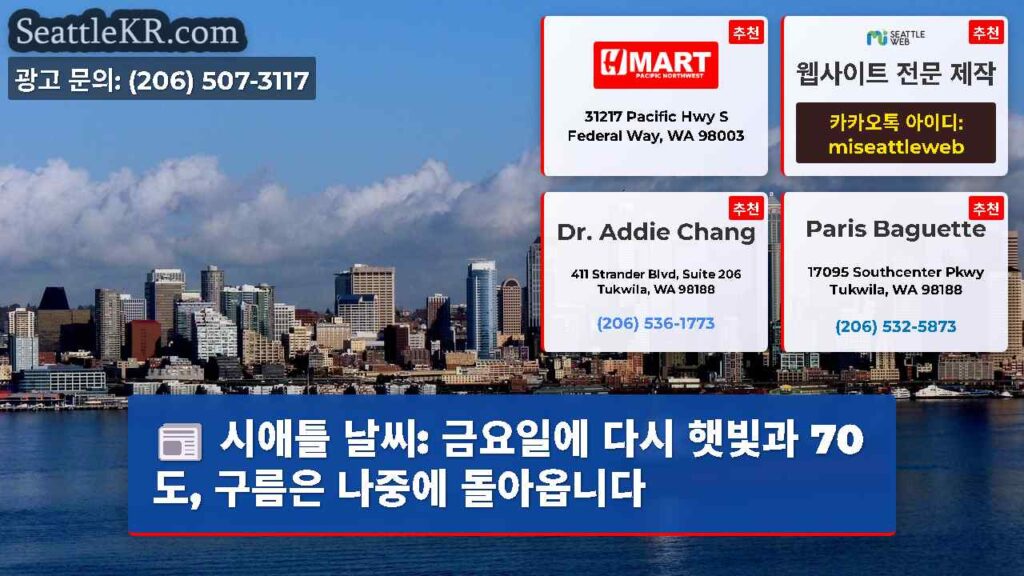 시애틀 날씨: 금요일에 다시 햇빛과 70도, 구름은 나중에 돌아옵니다