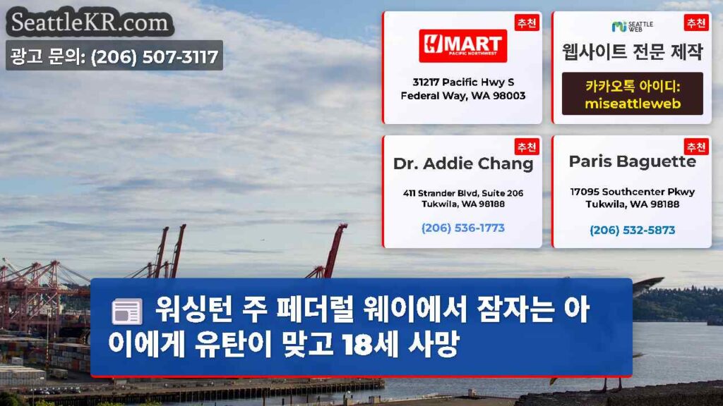 워싱턴 주 페더럴 웨이에서 잠자는 아이에게 유탄이 맞고 18세 사망