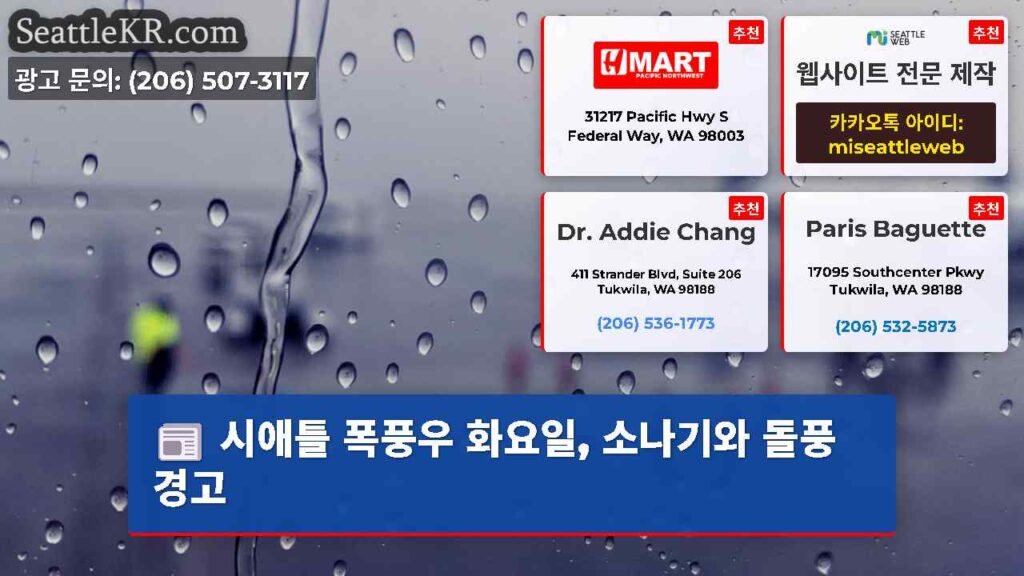 시애틀 폭풍우 화요일, 소나기와 돌풍 경고