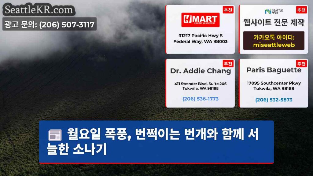 월요일 폭풍, 번쩍이는 번개와 함께 서늘한 소나기