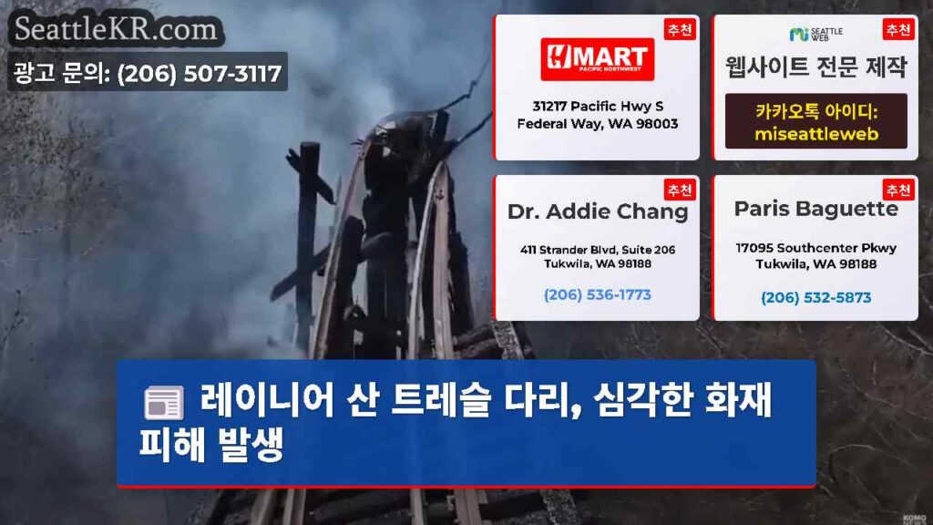 레이니어 산 트레슬 다리, 심각한 화재 피해 발생