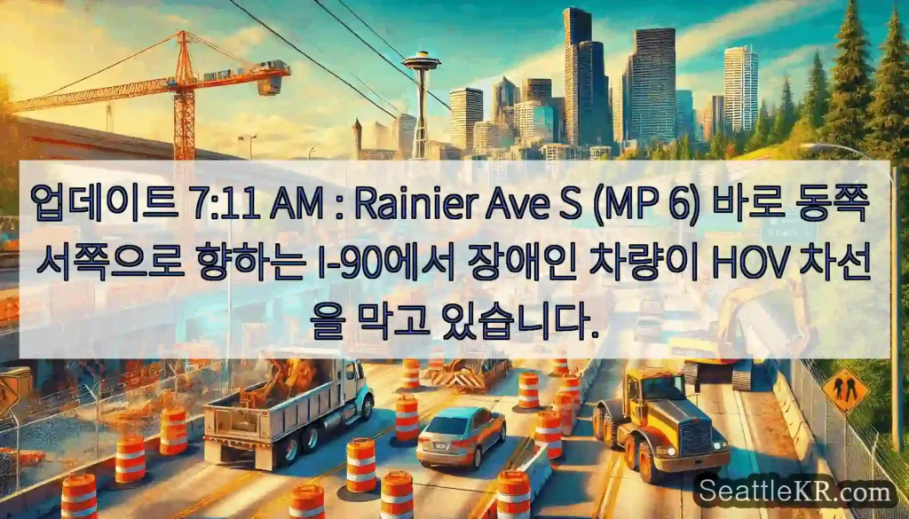 업데이트 7:11 AM : Rainier Ave S (MP 6) 바로 동쪽 서쪽으로