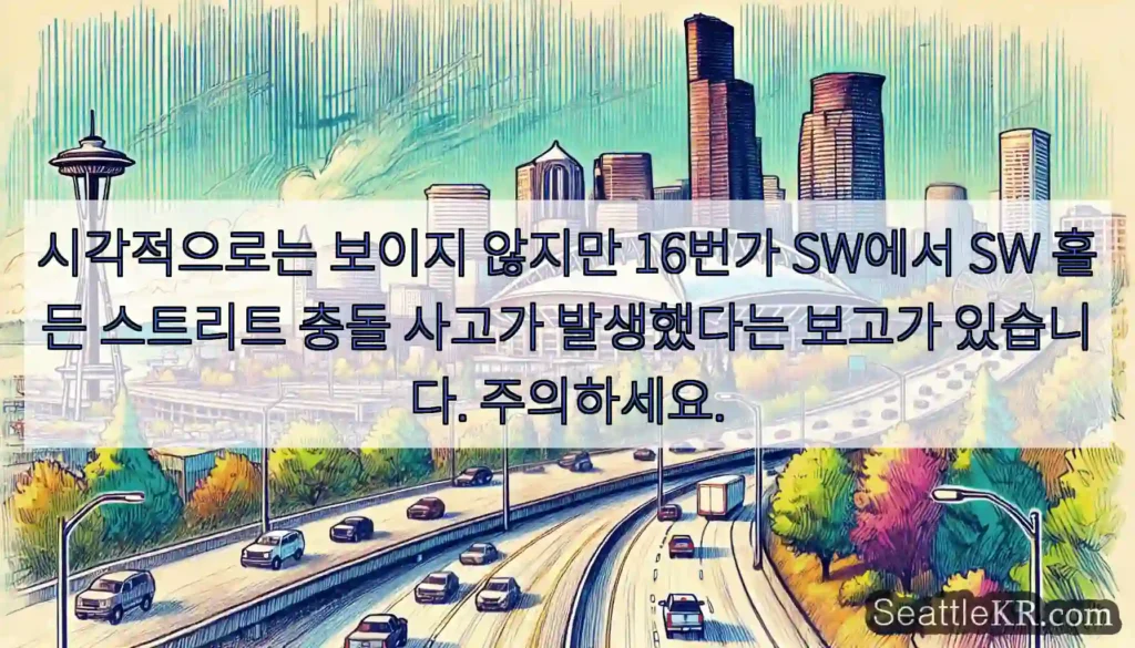 시각적으로는 보이지 않지만 16번가 SW에서 SW 홀든 스트리트 충돌 사고가 발생했다는