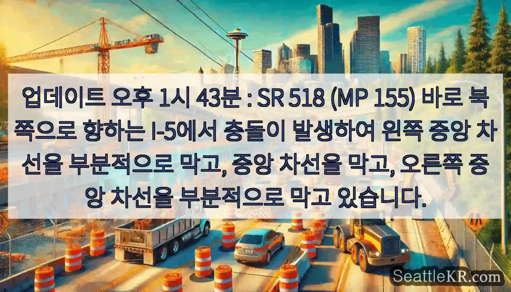 업데이트 오후 1시 43분 : SR 518 (MP 155) 바로 북쪽으로 향하는
