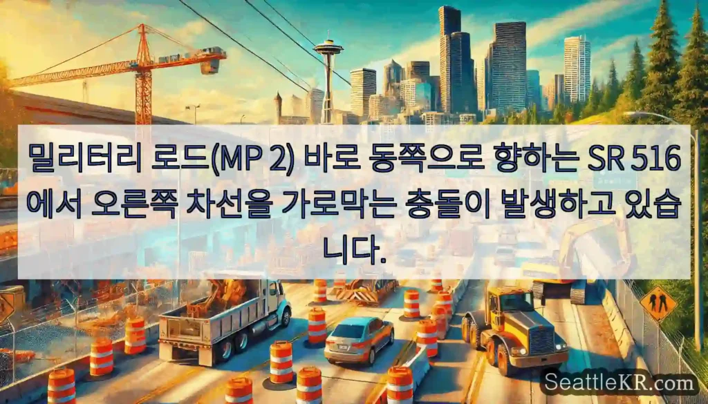 밀리터리 로드(MP 2) 바로 동쪽으로 향하는 SR 516에서 오른쪽 차선을 가로막는