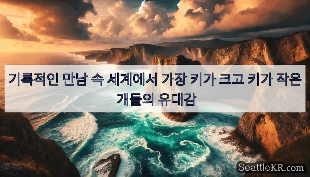 기록적인 만남 속 세계에서 가장 키가 크고 키가 작은 개들의 유대감