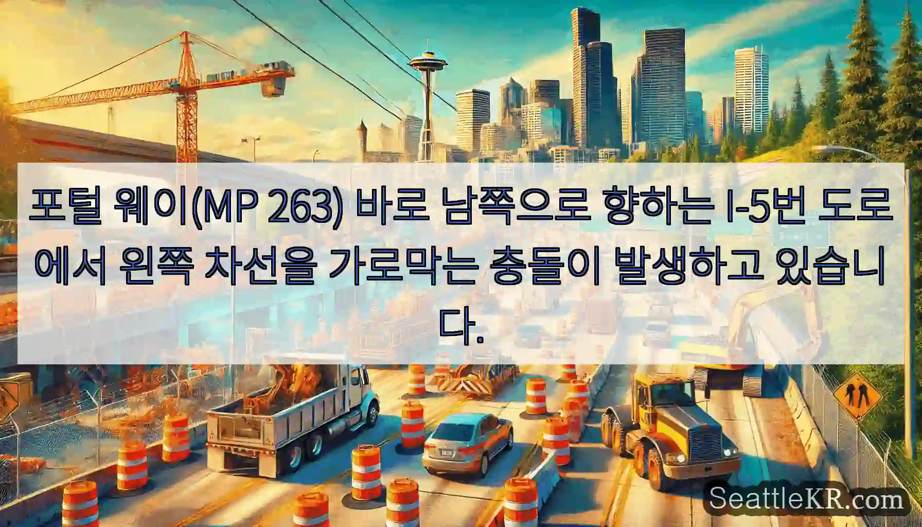 포털 웨이(MP 263) 바로 남쪽으로 향하는 I-5번 도로에서 왼쪽 차선을 가로막는
