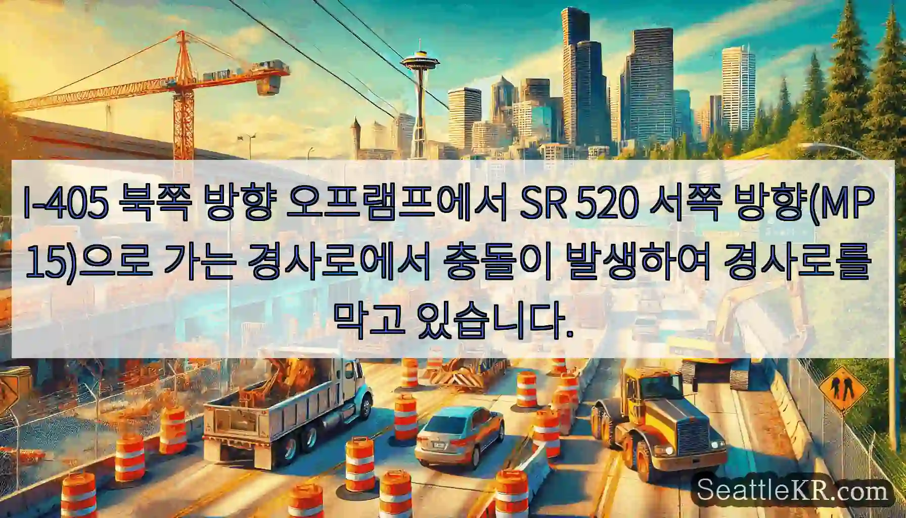 I-405 북쪽 방향 오프램프에서 SR 520 서쪽 방향(MP 15)으로 가는 경사로에서