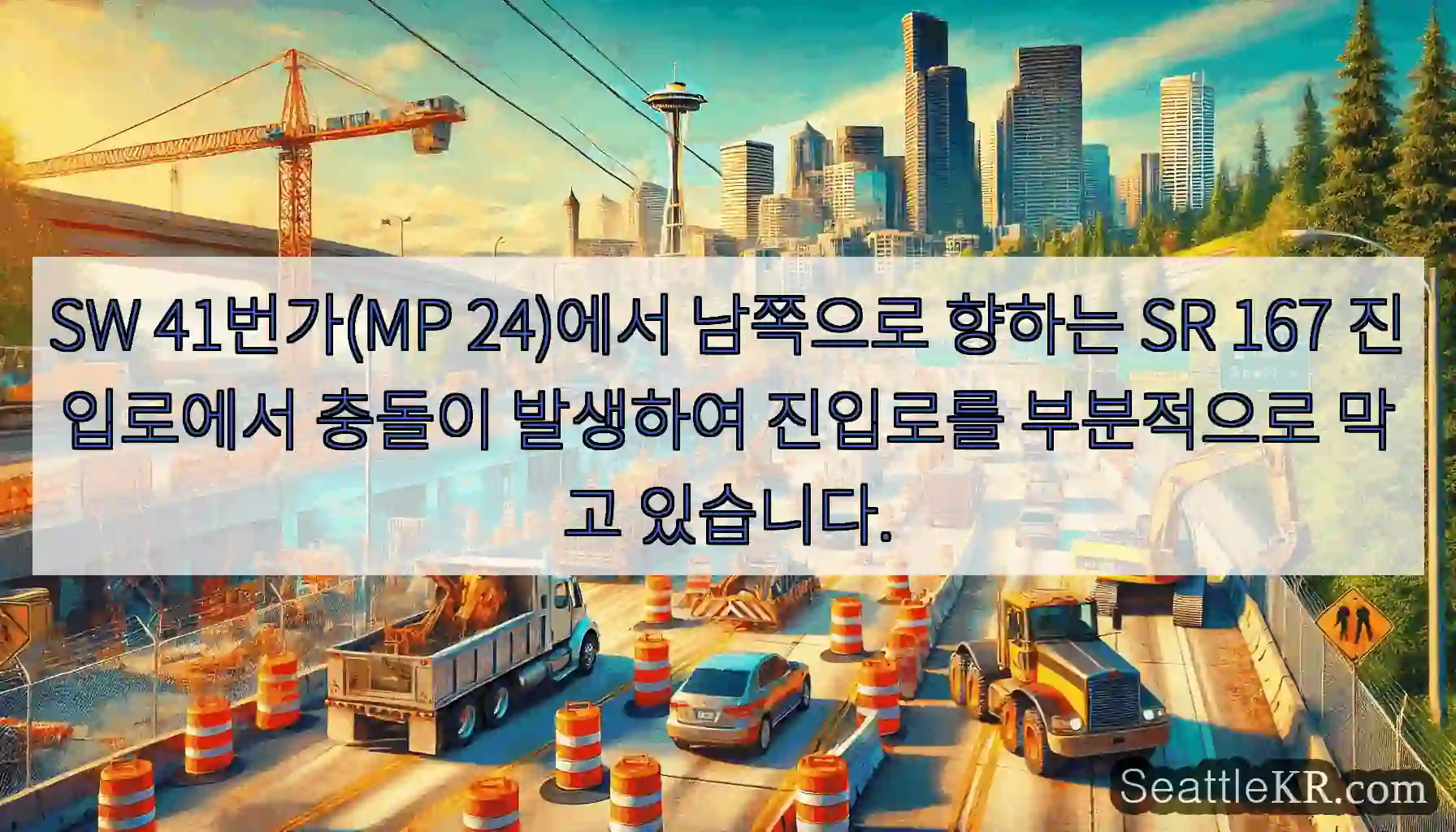 SW 41번가(MP 24)에서 남쪽으로 향하는 SR 167 진입로에서 충돌이 발생하여