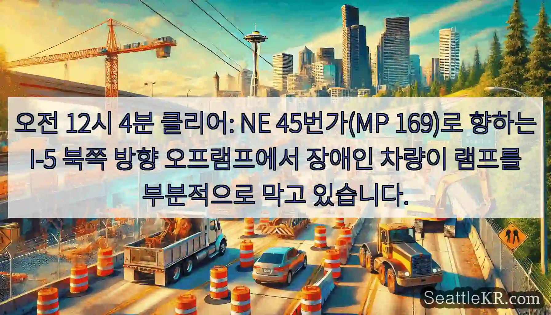 오전 12시 4분 클리어: NE 45번가(MP 169)로 향하는 I-5 북쪽 방향
