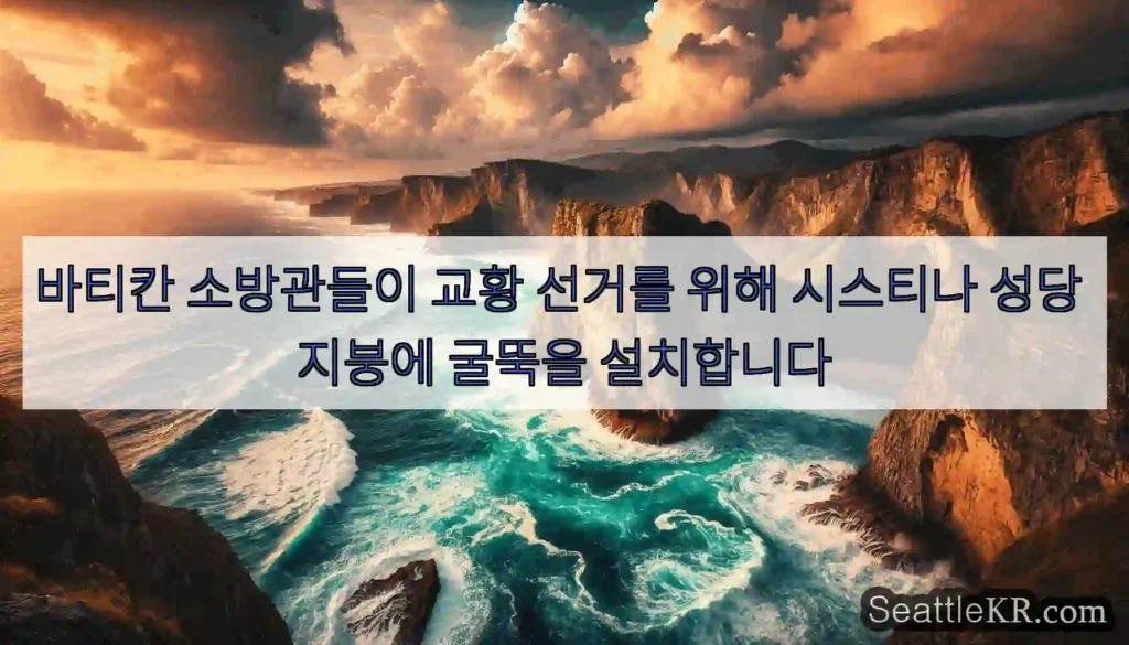 바티칸 소방관들이 교황 선거를 위해 시스티나 성당 지붕에 굴뚝을 설치합니다
