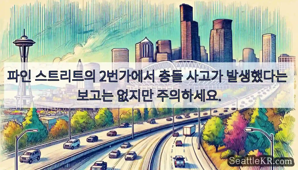 파인 스트리트의 2번가에서 충돌 사고가 발생했다는 보고는 없지만 주의하세요.