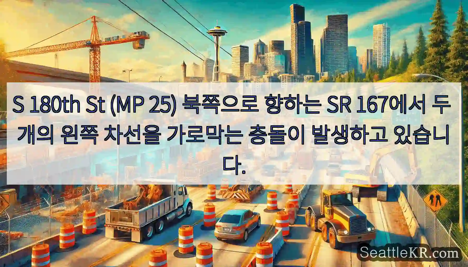 S 180th St (MP 25) 북쪽으로 향하는 SR 167에서 두 개의 왼쪽 차선을