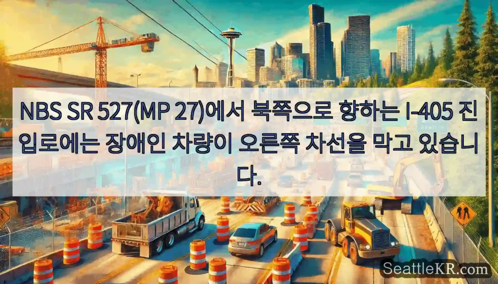 NBS SR 527(MP 27)에서 북쪽으로 향하는 I-405 진입로에는 장애인 차량이