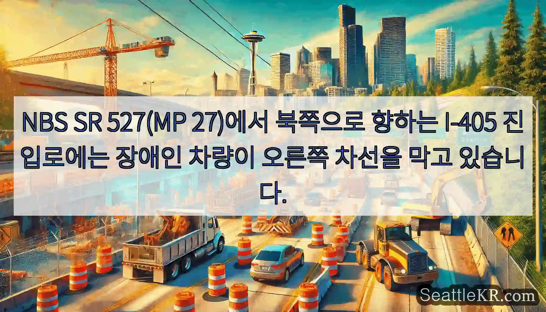 NBS SR 527(MP 27)에서 북쪽으로 향하는 I-405 진입로에는 장애인 차량이