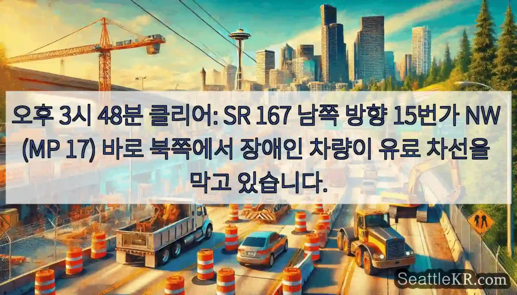 오후 3시 48분 클리어: SR 167 남쪽 방향 15번가 NW (MP 17) 바로