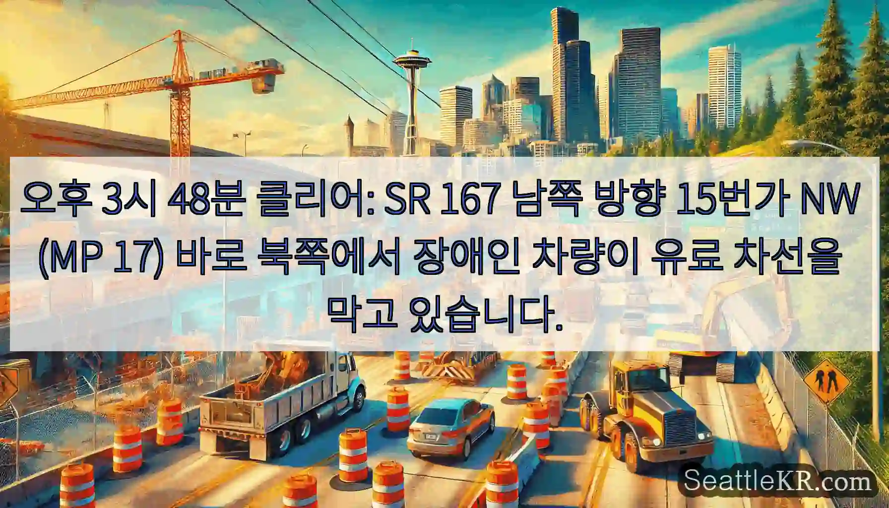 오후 3시 48분 클리어: SR 167 남쪽 방향 15번가 NW (MP 17) 바로