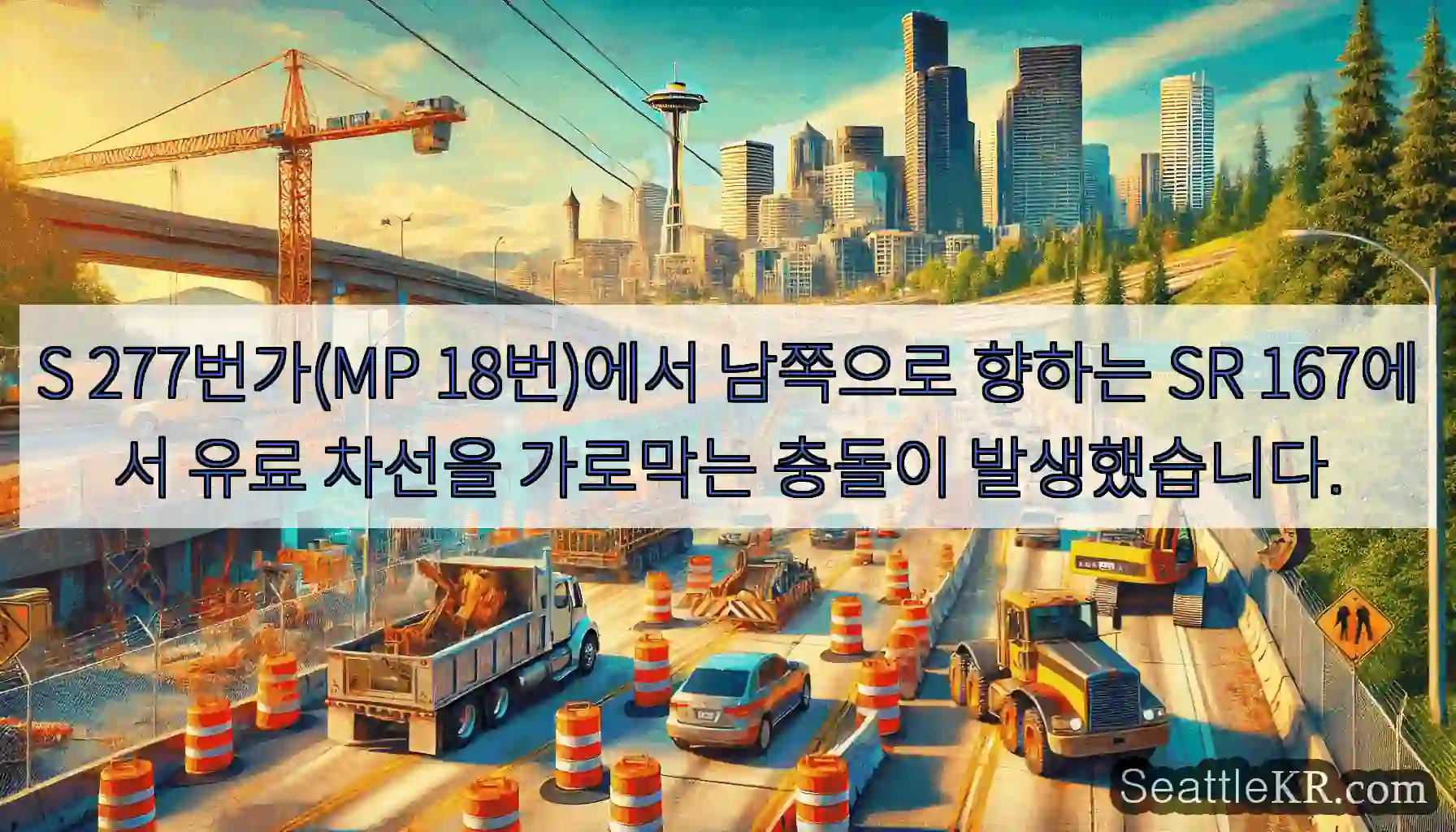S 277번가(MP 18번)에서 남쪽으로 향하는 SR 167에서 유료 차선을 가로막는