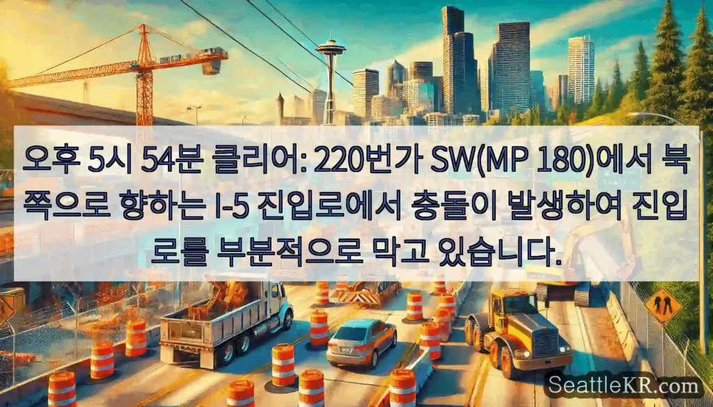 오후 5시 54분 클리어: 220번가 SW(MP 180)에서 북쪽으로 향하는 I-5