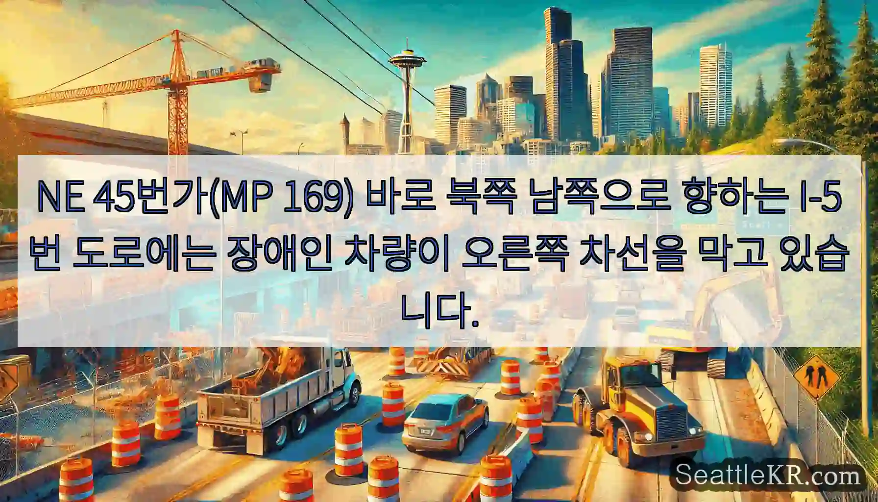 NE 45번가(MP 169) 바로 북쪽 남쪽으로 향하는 I-5번 도로에는 장애인 차량이