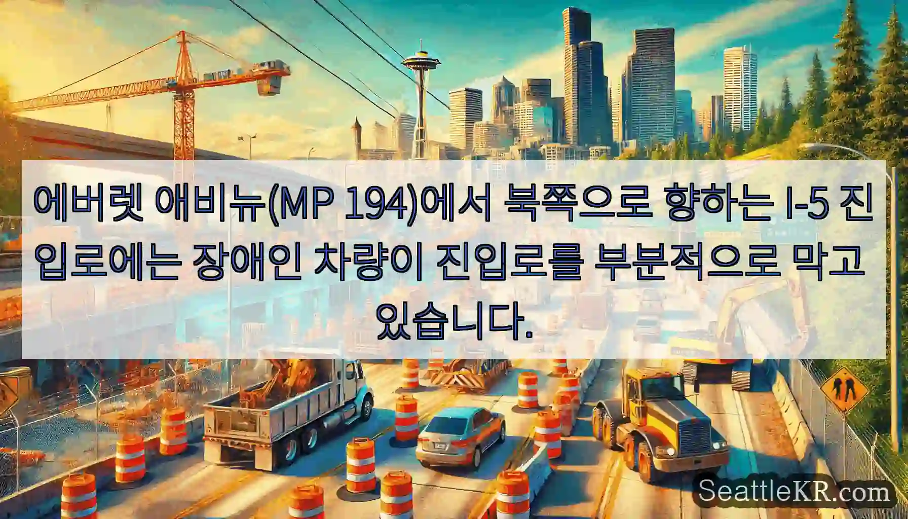 에버렛 애비뉴(MP 194)에서 북쪽으로 향하는 I-5 진입로에는 장애인 차량이 진입로를