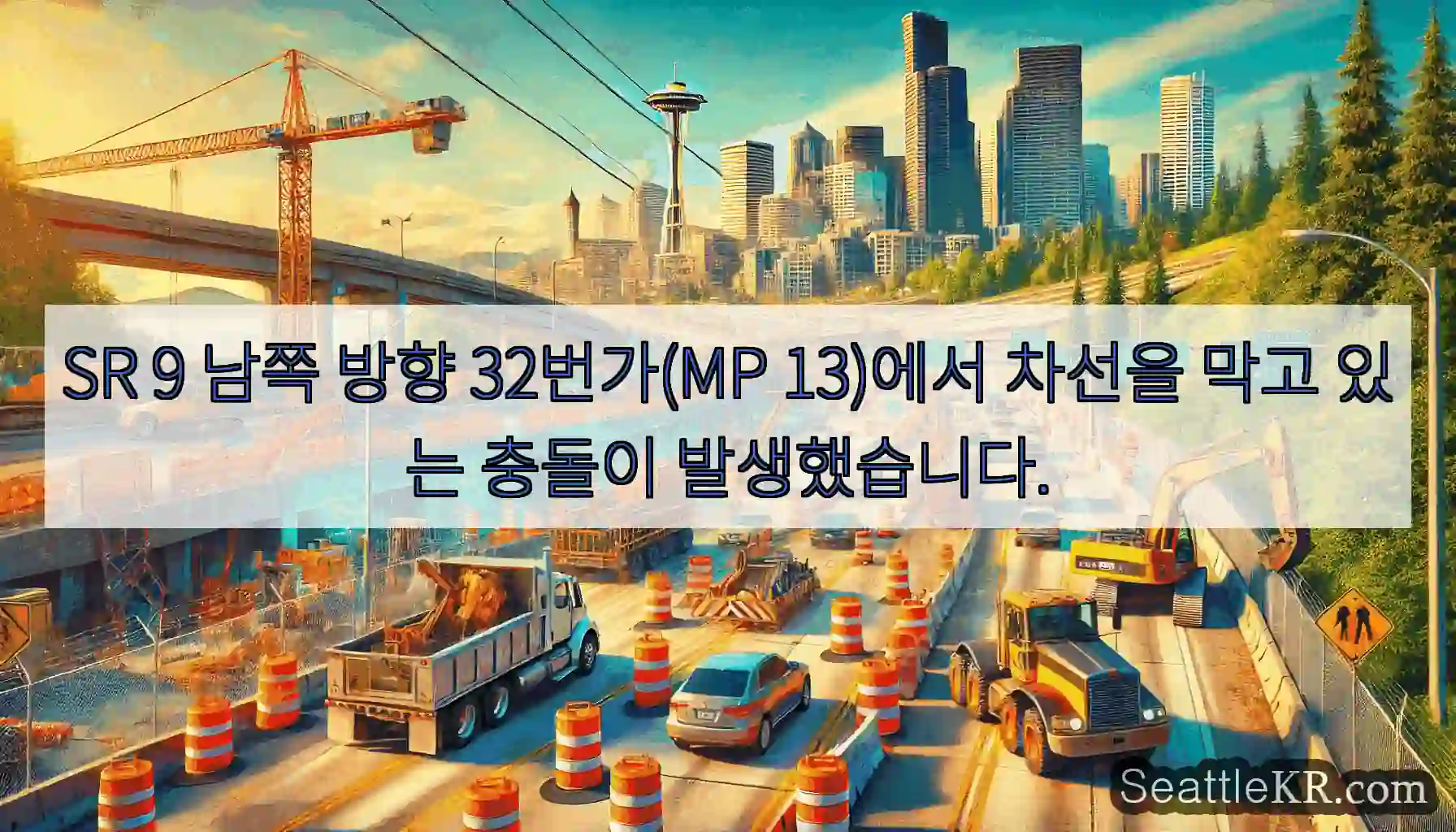 SR 9 남쪽 방향 32번가(MP 13)에서 차선을 막고 있는 충돌이 발생했습니다.
