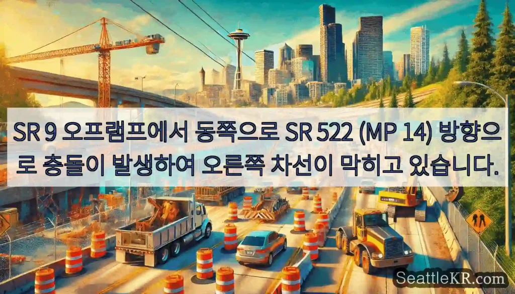 SR 9 오프램프에서 동쪽으로 SR 522 (MP 14) 방향으로 충돌이 발생하여 오른쪽