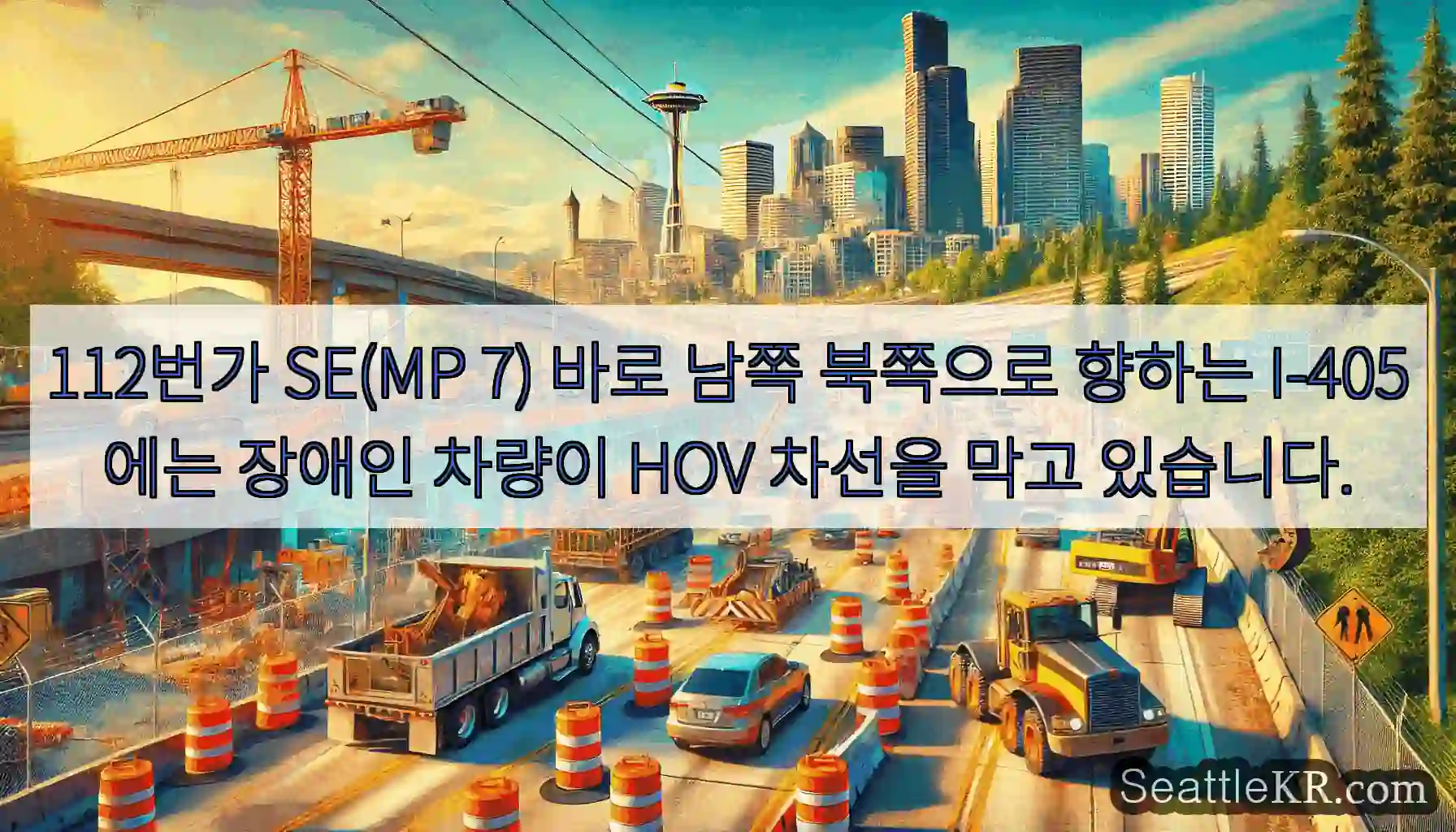 112번가 SE(MP 7) 바로 남쪽 북쪽으로 향하는 I-405에는 장애인 차량이 HOV