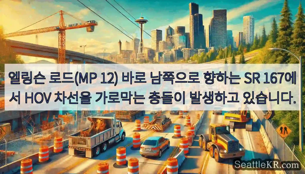 엘링슨 로드(MP 12) 바로 남쪽으로 향하는 SR 167에서 HOV 차선을 가로막는