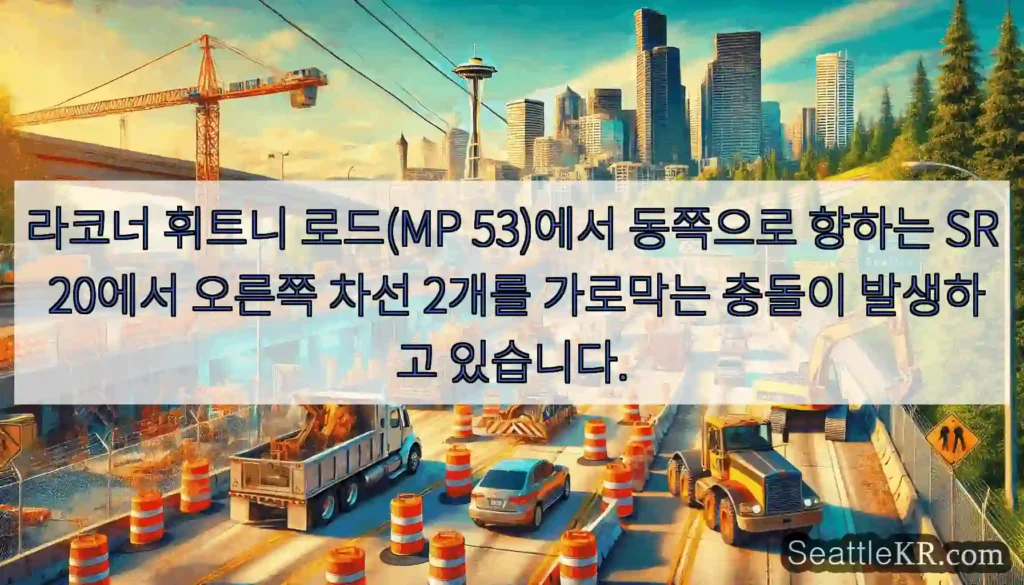 라코너 휘트니 로드(MP 53)에서 동쪽으로 향하는 SR 20에서 오른쪽 차선 2개를