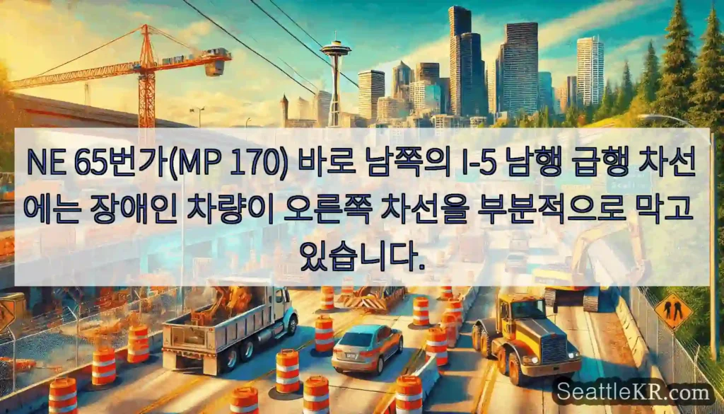 NE 65번가(MP 170) 바로 남쪽의 I-5 남행 급행 차선에는 장애인 차량이 오른쪽