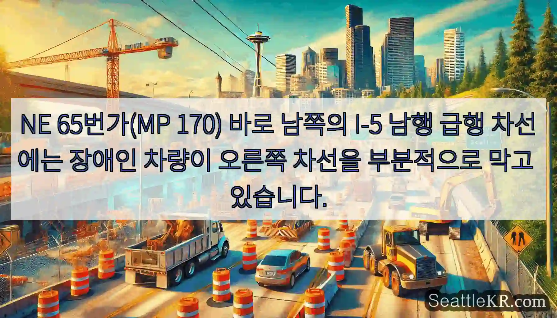 NE 65번가(MP 170) 바로 남쪽의 I-5 남행 급행 차선에는 장애인 차량이 오른쪽