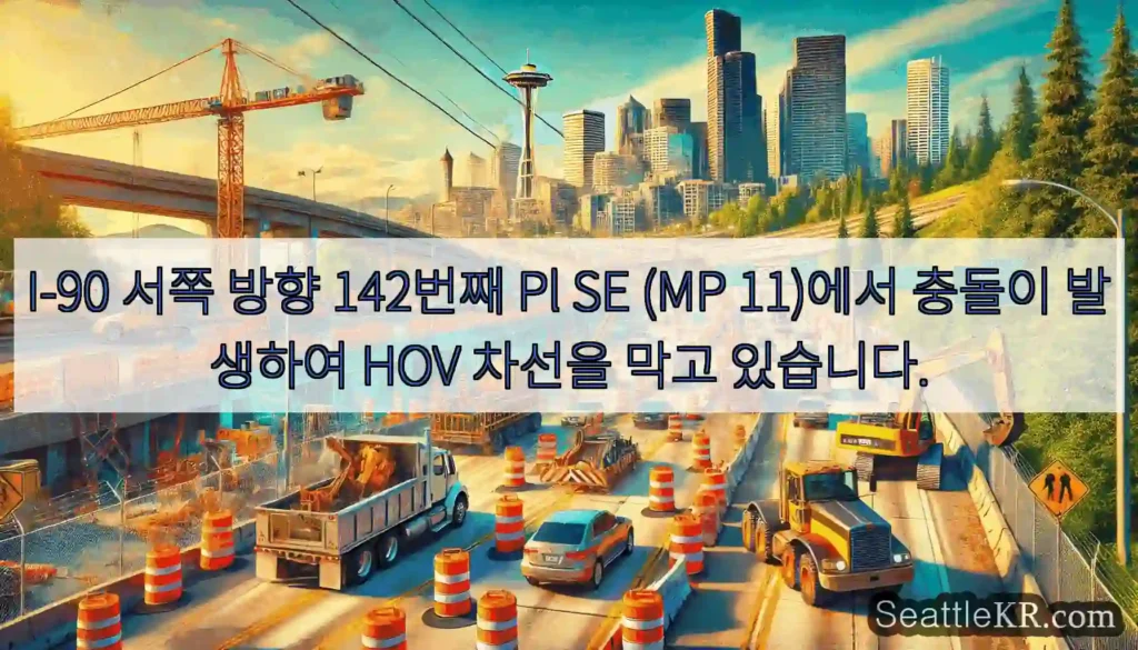 I-90 서쪽 방향 142번째 Pl SE (MP 11)에서 충돌이 발생하여 HOV 차선을