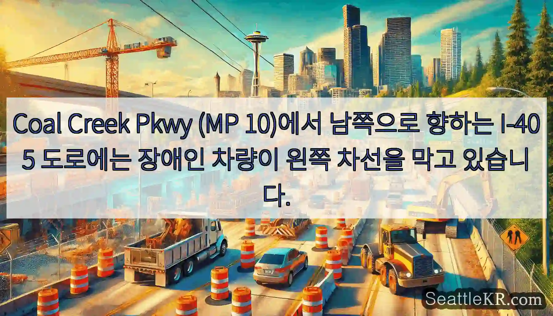 Coal Creek Pkwy (MP 10)에서 남쪽으로 향하는 I-405 도로에는 장애인
