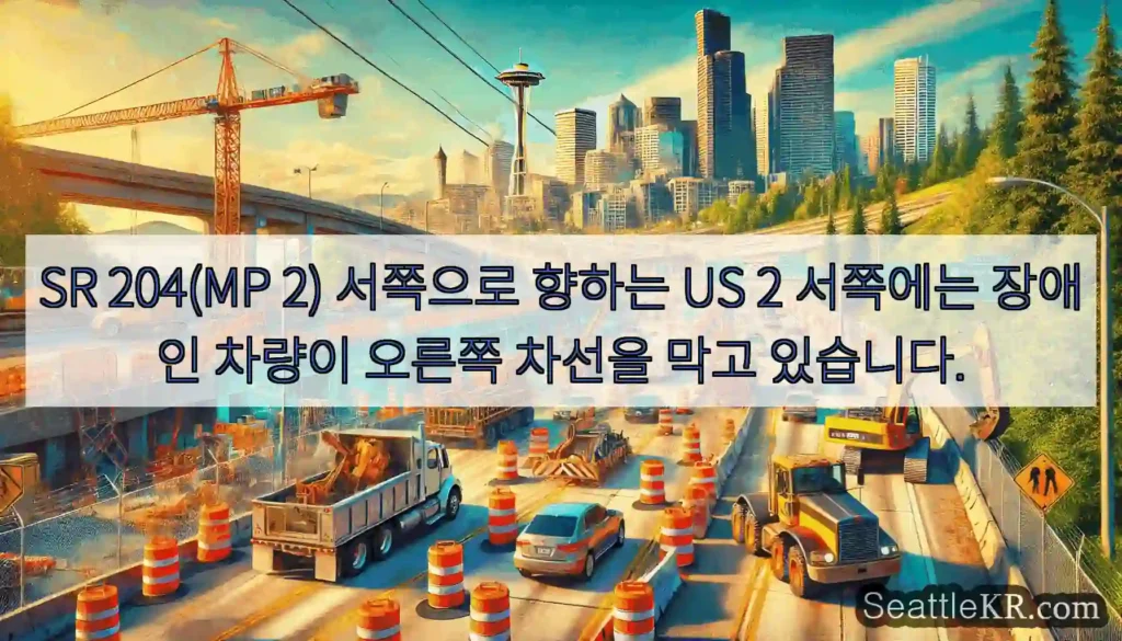 SR 204(MP 2) 서쪽으로 향하는 US 2 서쪽에는 장애인 차량이 오른쪽 차선을
