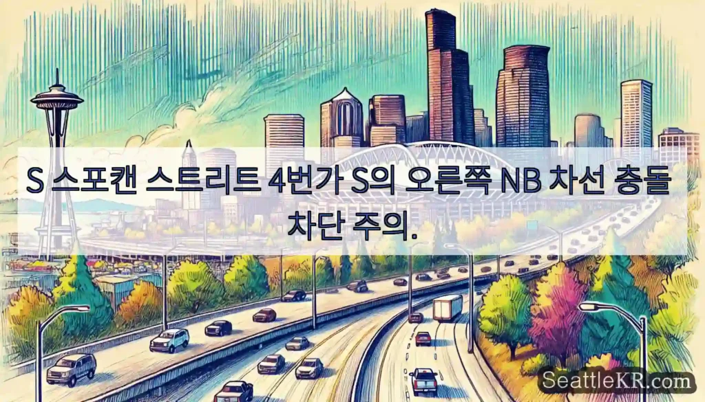 S 스포캔 스트리트 4번가 S의 오른쪽 NB 차선 충돌 차단 주의.