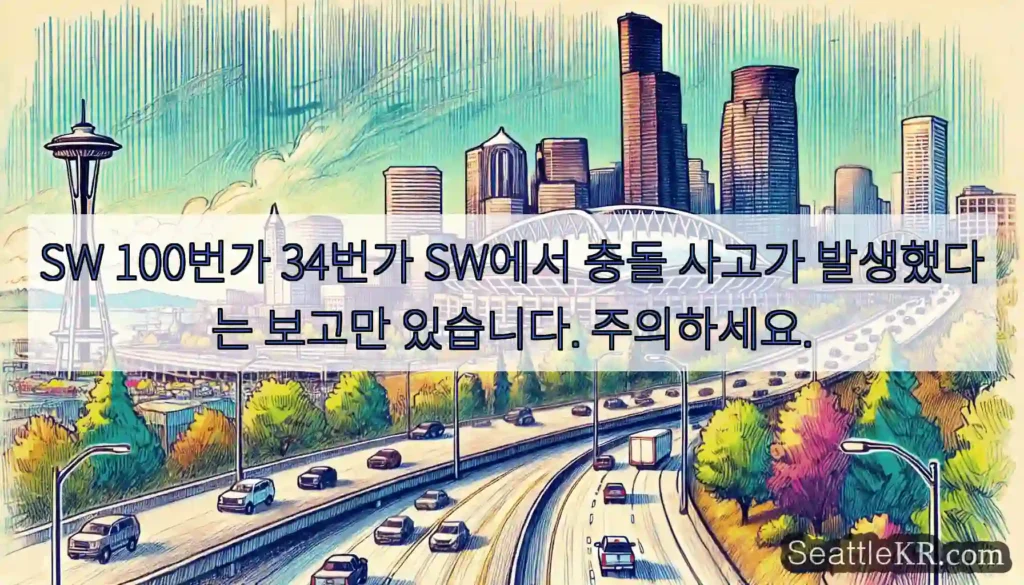 SW 100번가 34번가 SW에서 충돌 사고가 발생했다는 보고만 있습니다. 주의하세요.