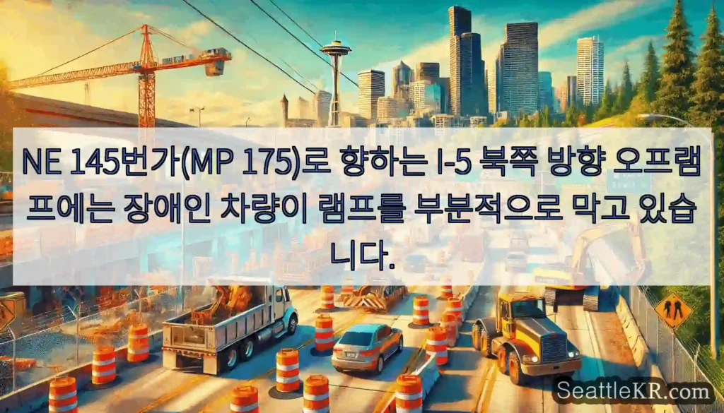 NE 145번가(MP 175)로 향하는 I-5 북쪽 방향 오프램프에는 장애인 차량이
