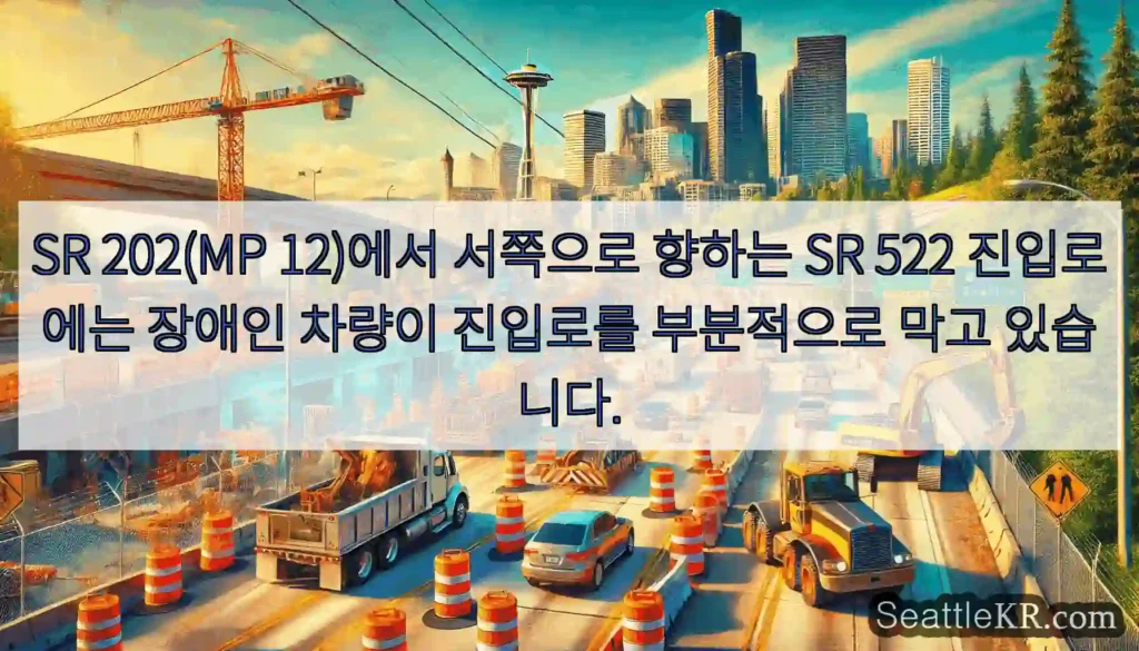 SR 202(MP 12)에서 서쪽으로 향하는 SR 522 진입로에는 장애인 차량이