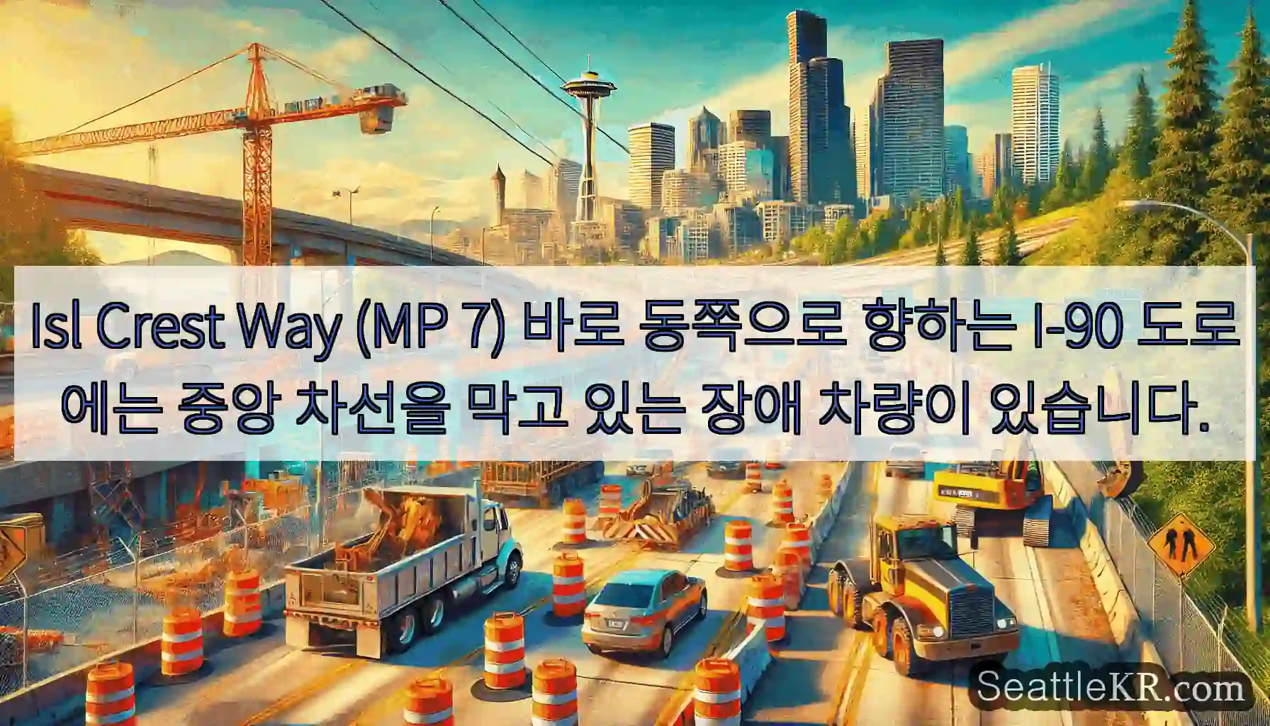 Isl Crest Way (MP 7) 바로 동쪽으로 향하는 I-90 도로에는 중앙 차선을