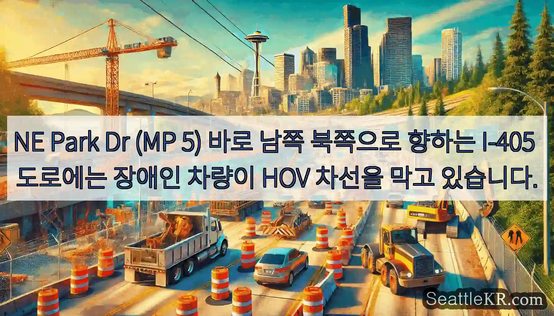 NE Park Dr (MP 5) 바로 남쪽 북쪽으로 향하는 I-405 도로에는 장애인